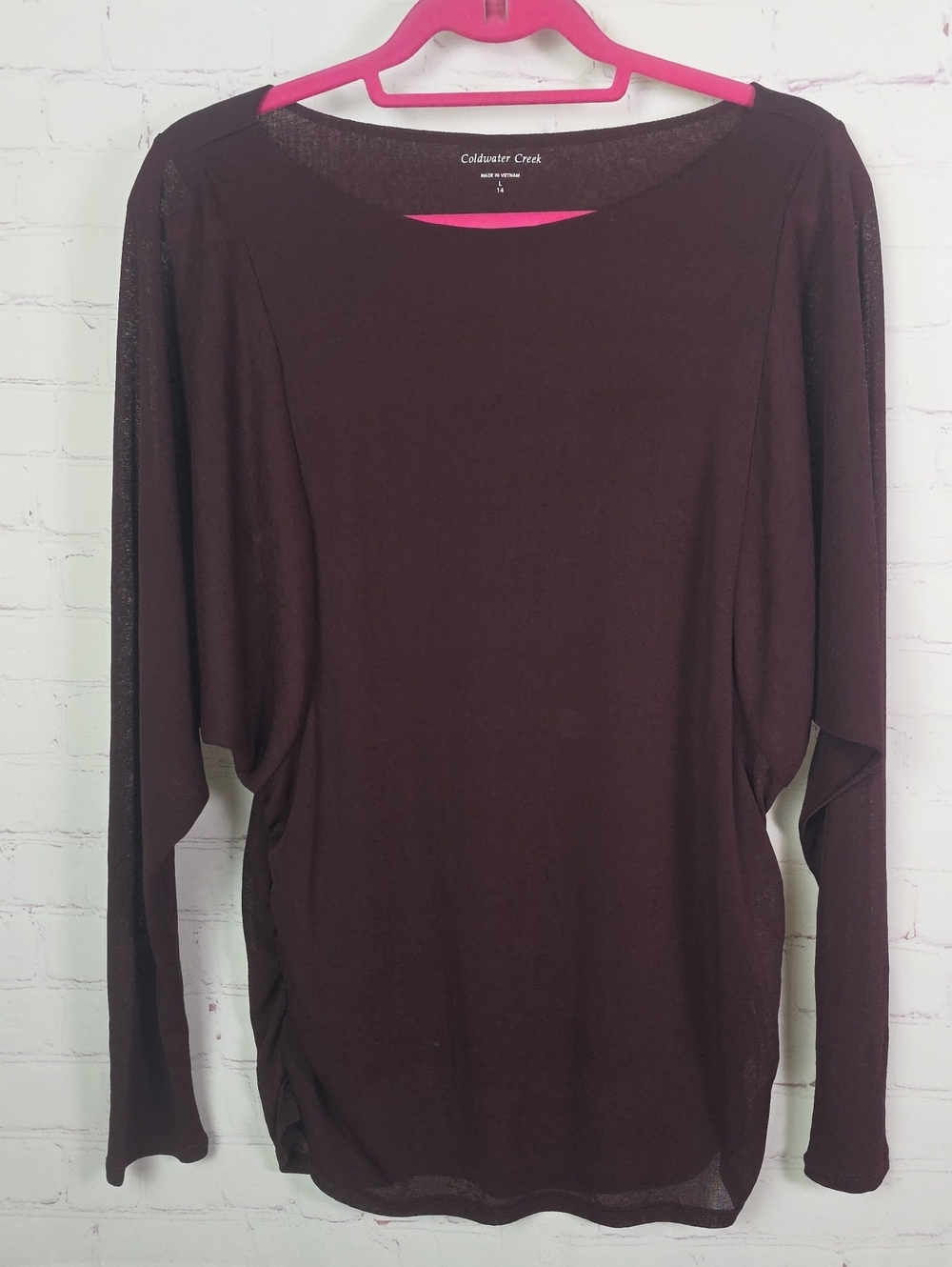 Coldwater Creek Women's Dark Maroon Color Long Sleeve Scoop Neck Top